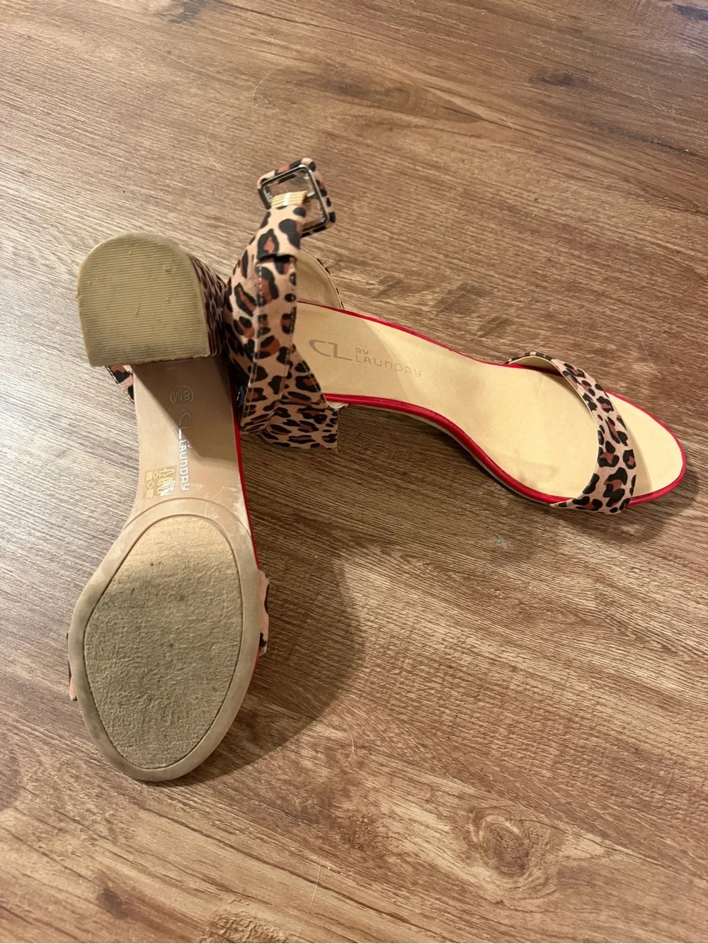 CL by Chinese Laundry Leopard Print Block Heel Sandals with Red Trim